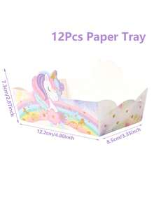 12pcs Unicorn Theme Disposable Tableware Set, Including Paper Plates, Snack Trays, Food Containers, Baking Trays, Popcorn Boxes, Suitable For Unicorn Party, Wedding, Baby Shower, Gender Reveal, 1st Birthday, Holiday Celebrations - Unicorn - View 4