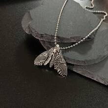 1pc Retro Gothic Style Death Moth Necklace With Skeleton & Butterfly Pendant, 60cm Chain - Antique Silver - View 6