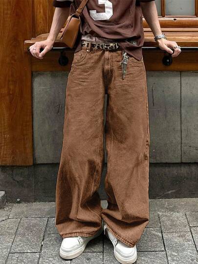 Quần jeans nam phong cách Grunge Goth Y2K, kiểu dáng thường ngày, ống thẳng, rộng rãi, phong cách đường phố, thể thao, sinh viên, rock, trẻ trung, có túi, phù hợp mọi mùa.