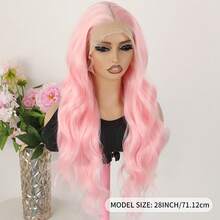 28 Inch Pink Lace Front Wigs For Women 13X6 Curly Wave Glueless Wigs Pre-Plucked Hairline 180% Density Free Part Loose Curly Lace Wigs Comfortable Suitable For Daily Wear & Special Occasions Wig - 粉色 - 查看 6