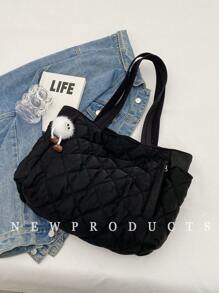 New Fashion Large Capacity Quilted Diamond Design Double Handle Shoulder Tote Bag, Lightweight And Portable, Women's Wallet, Suitable For Outdoor Travel In Summer, Decorated With Animal Pendants, Travel Essential Backpack