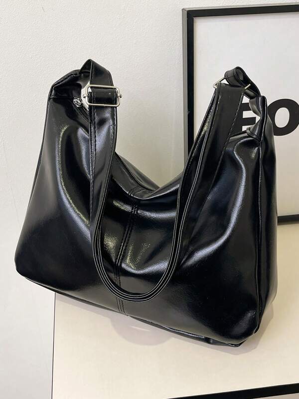 Bolsa Retrô de Ombro Feminina de Grande Capacidade, em Couro Macio de Cor Sólida