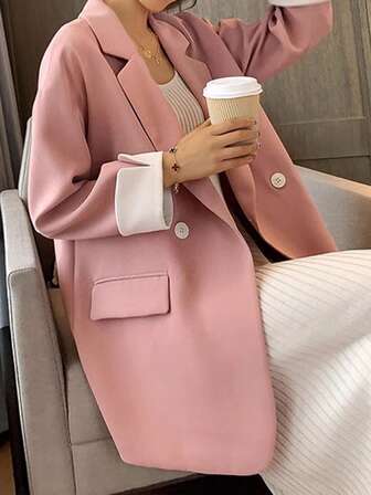 女士粉色撞色个性西装外套，时尚阳光西装外套，高品质设计师经典翻领粉色外套，四季皆宜，让您看起来更显年轻可爱，是约会、派对、婚礼和正式场合的理想之选。也适合演出和日常穿着，优雅得体。