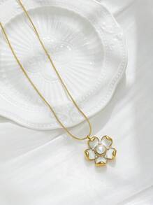 Mazuer 1pc 18K Gold Plated Vintage Summer Beach Sea Style Necklace, Versatile, Elegant, Subtle Floral Pendant Necklace, Suitable For Dates, Graduations, Thanksgiving Gifts, Holidays, Parties, Commute, Vacation
