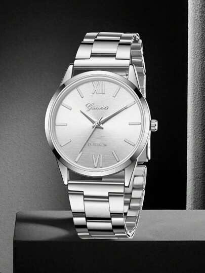 Zilver Alloy Strap Horloge Set Versatile Quartz Bracelet Clothing Matching Or Holiday view 2