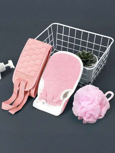 3 件套去角质沐浴手套和身体磨砂膏套装 - 多层丝瓜络海绵，带起泡网，可深层清洁、去除死皮和水疗级去角质 | 可重复使用的浴室必需品，适用于淋浴、健身房旅行、家庭水疗常规和自我护理礼物