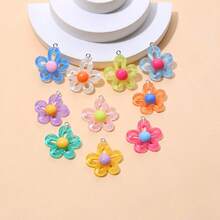 10/20pcs Colorful Resin Hollow 5-Petal Flower Pendant Charms, Suitable For DIY Necklace, Earrings, Keychain, Jewelry Accessories - Mixed - Flower Pendant, Style B - View 12