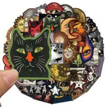 50 件/包跨境神秘天体恐怖神秘太空主题恐怖贴纸，哥特式涂鸦风格，学校用品，返校 - 彩色 - 查看 3