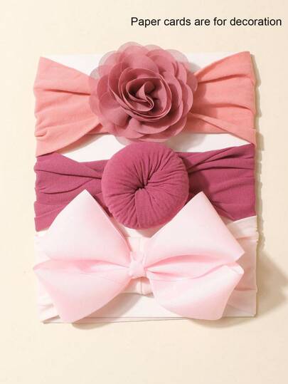 3 st/set söta nylon rosett hårband, sömlösa pannband för nyfödda pojkar och flickor, håraccessoarer för spädbarn och småbarn, lämpliga för dagligt bruk hela säsongen (papperskort är för dekoration)