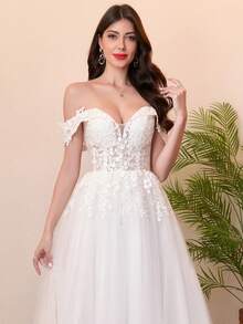 舞会礼服/公主款拖尾薄纱蕾丝婚纱，情人节 - 米色 - 查看 5