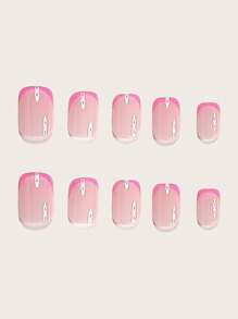 Werde glamourös mit 24 Stück kurzen quadratischen Gel-Fake-Nägeln, stilvoller klassischer Premium-Rosé-Französisch-Look mit voller Abdeckung, Fake-Nagel-Set für Frauen und Mädchen, inklusive 1 Blatt Klebestreifen und 1 Stück Mini Feilen Streifen, Gelee-Gel, Zufallsversand
