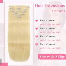 Clip In Hair Extensions Real Human Hair Clip Ins  8pcs Blonde Straight Human Hair Clip In Extensions Soft Silky Invisible Edge Brazilian Real Hair Extensions Clip In Human Hair For Full Head - S613 - View 3