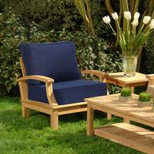 Juego de cojines para silla de patio Sunbrella de 25 x 25 x 6 pulgadas, resistente a la intemperie, con resortes embolsados individuales para silla de patio, sofá y sillón. - Azul Marino - Ver 2