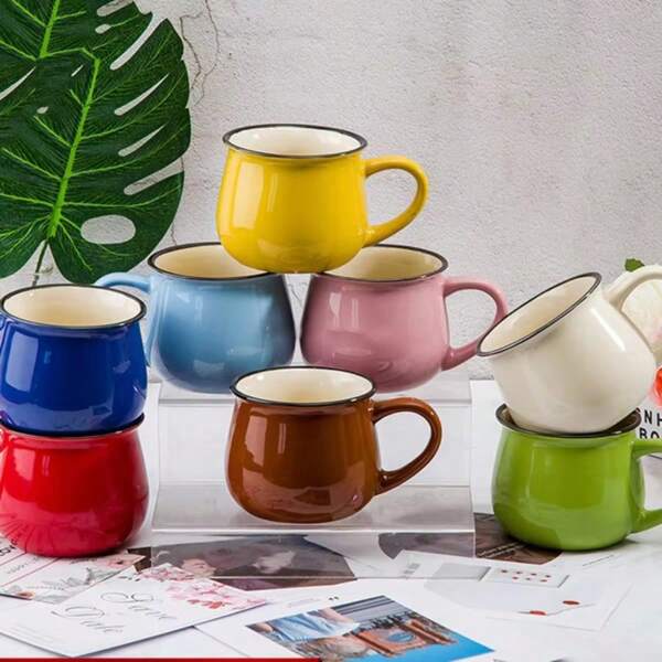 8.45oz Simple Vintage Style Ceramic Coffee Mug, Ideal Gift For Family, Colleagues, Wife, Husband, Sister, Brother, Unique Gift, Creative Present For Home And Office - Retro Tea, Coffee, Cup, Premium Ceramic, Drinking Cup, Big Belly Mug, Milk Breakfast Cup, Cafe Supplies, Etched Red Ceramic Cup