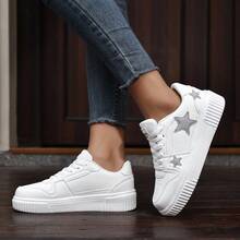 Plus Size Women/Men's Thick Sole Flat Skateboard Shoes, Star Printed Casual Sneakers, Korean Style Fashion Student Leisure Skate Shoes