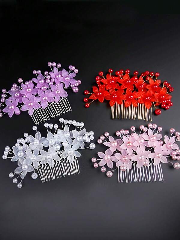 1 pieza Peine para el cabello con flor, cristal y perlas falsas de estilo vintage, romántico y bohemio, ideal para novia, dama de honor y accesorios para vestido de fiesta, regalo ideal