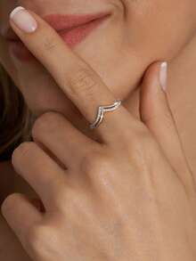 1pc S925 Sterling Silver Exquisite And Elegant V-Shape Diamond Ring For Women's Prom Gift Fine Jewellery Gifts