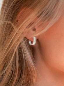 S925 奢华方形全水钻耳环，送给爱人、朋友、生日的礼物，适合派对和日常佩戴，女士高级珠宝 - 銀色 - 查看 1