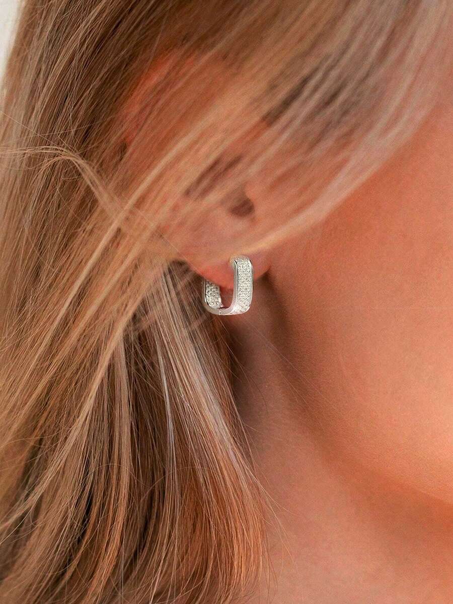 S925 奢华方形全水钻耳环，送给爱人、朋友、生日的礼物，适合派对和日常佩戴，女士高级珠宝 - 銀色 - 查看 1