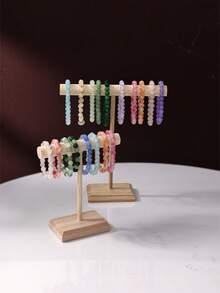 1pc Wooden Bead Jewelry Storage Rack, T-Shape Bracelet Necklace Hair Accessories Display Stand, Multipurpose Detachable Wooden Organizer Rack For Keys, Jewelry Home Storage Back To School - Wood Color - View 8
