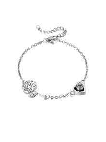 Pulsera personalizada de acero inoxidable con foto y flor de nacimiento cortada con láser, proyección de foto, un regalo único e ideal para ella, esposa, madre, abuelos para aniversarios, conmemoraciones, cumpleaños, uso diario, Día de la Madre, Día de San Valentín, Navidad, Año Nuevo