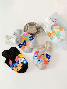 5 Pairs Women's Floral Print Ankle Socks, No Show Socks, Creative Fashion Casual Socks For Daily/Travel Wear, Spring/Summer - Multicolor - View 2