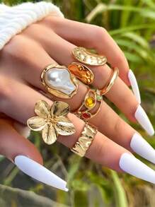 6 Stück/Set Punk Ringe Set für Frauen, vintage geometrisches Ringe Set, modischer personalisierter Schmuck, passend zu täglichen Outfits, Party-Accessoires