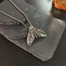 1pc Retro Gothic Style Death Moth Necklace With Skeleton & Butterfly Pendant, 60cm Chain - Antique Silver - View 5