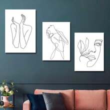 3pcs Modern Abstract And Sexy Female Facial Lines, Wall Arts, Canvas Printing Posters, Optional Frame Hanging Paintings, Living Room Or Student Dormitory Decoration ,Wall Art With Frame