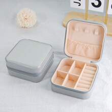 1pc Minimalist Portable Palm-Sized Jewelry Box, European & American Style Ring/Earring Storage Box With Zipper Flip Cover, Travel Accessory Organizer Back To School