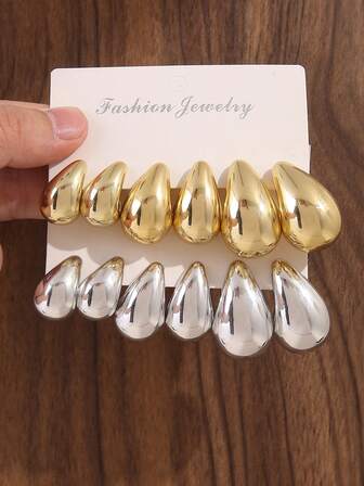 6-12pcs Geometric Textured Gilded Teardrop Bohemian Earrings, Fashionable Personalized Accessory, Gift For Family And Friends (Comes With Card Packaging)