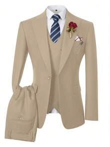 WindsorQuad Bộ vest nam 3 món thanh lịch, màu trơn dáng ôm, gồm áo vest cưới, gilet hai hàng khuy và quần tây, bộ vest công sở trang trọng cho tiệc và dạ hội - Rượu sâm banh - Xem 7