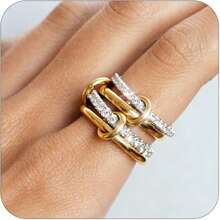 1 set de varios estilos de anillos de mujer con incrustaciones de cobre y circonita cúbica, chapados en oro, no se desvanecen, anillos apilables, mejor regalo decorativo para mujeres