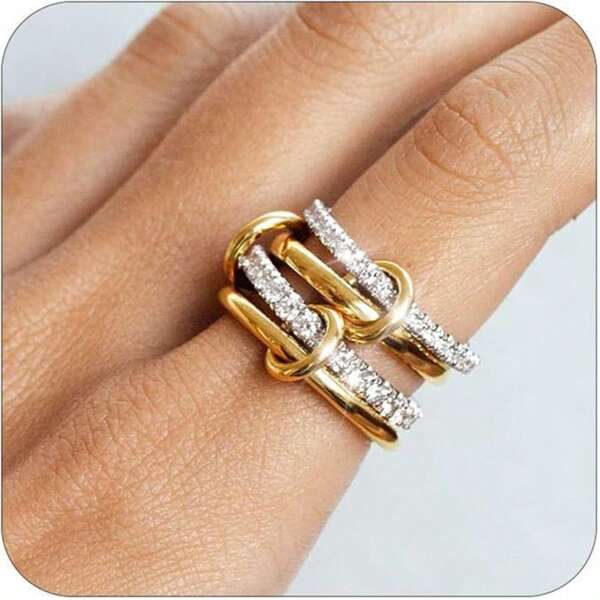 1 set de varios estilos de anillos de mujer con incrustaciones de cobre y circonita cúbica, chapados en oro, no se desvanecen, anillos apilables, mejor regalo decorativo para mujeres