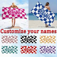 1pc Personalized Custom Name Beach Towel, Twisted Check Pattern, Multicolor, Absorbent, Quick-Drying, Large-Sized, Soft, Comfortable, Pool Towel For Beach Parties, Pool Parties, And Beach Vacations, For Fitness, Yoga, Swimming, And Seaside Trips Back To School
