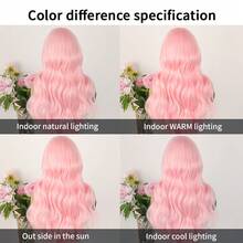 28 Inch Pink Lace Front Wigs For Women 13X6 Curly Wave Glueless Wigs Pre-Plucked Hairline 180% Density Free Part Loose Curly Lace Wigs Comfortable Suitable For Daily Wear & Special Occasions Wig - 粉色 - 查看 8