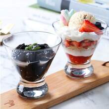 1 pieza Taza de cristal transparente para helado, batido, pudín y yogur, taza de postre y cóctel con fondo grueso