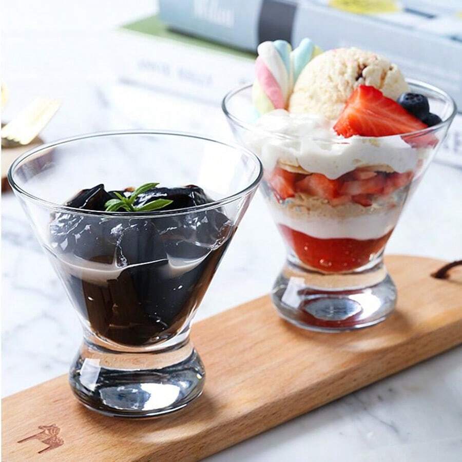 1 pieza Taza de cristal transparente para helado, batido, pudín y yogur, taza de postre y cóctel con fondo grueso
