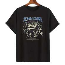 Wide Silhouette Crew Neck Sweatshirt - Casual Unisex Shirt, Soft Fabric, Breathable, Comfortable, Short Sleeve Retro High Quality Cotton, Machine Washable, Men's Short Sleeve Popular Item Funny T-Shirt - 黑色 - 查看 1