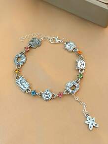 1pc Minimalist Silver Bowknot Charm Adjustable Snake Chain Bracelet, Luxury Elegant Style
