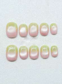 1 szt. ręcznie robione śliczne szklane paznokcie z gradientem, kocie oko, rozjaśniające, słodko malowane, prasowane paznokcie, artykuły do paznokci, paznokcie