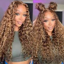 250% Highlight Deep Wave Human Hair Deep Wave Lace Wig Glueless Human Hair Wig 13x6x1 T Part Lace Front Wigs With Baby Hair Deep Curly Wave Wig Chocolate Brown Deep Wave Human Hair Wig For Women Quick Ship Items - Ombre - View 7