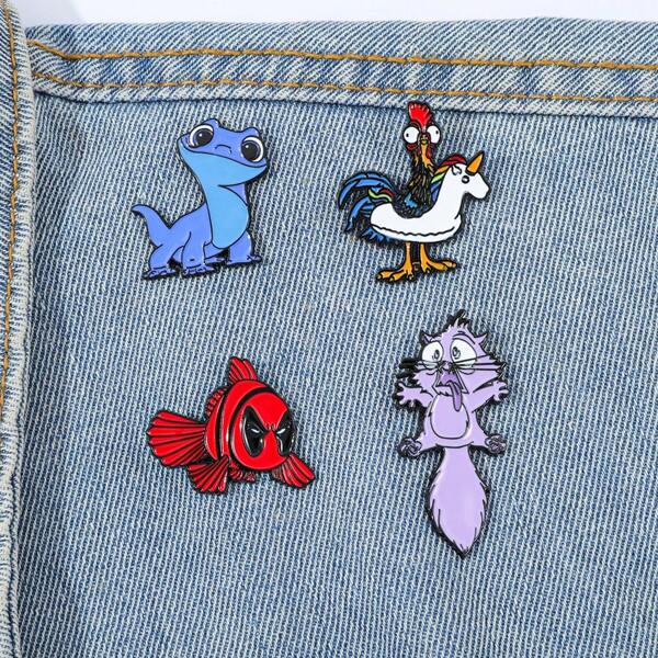Set di 1/4 spille smaltate a tema animali cartoons Disney, inclusi lucertola, pesce rosso, arcobaleno, pulcino, accessori metallici da applicare su zaini, vestiti, gioielli, regali, accessori per la scuola