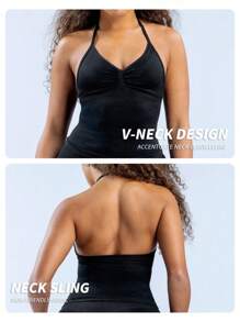Yefecy Nouveau Top de yoga sport d'impact, Top de sport pour femme, vêtements de fitness, yoga, musculation, dos nu, plissé, soutien-gorge intégré avec bonnets