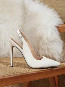 性感、时尚、优雅、百搭、轻盈日常女士尖头高跟鞋 - 白色 - 查看 3