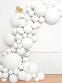 94 pièces/set Ballons en latex blanc mat de 5", 10", 12", 18" avec rubans, convient pour mariage, fiançailles, anniversaire, enterrement de vie de garçon, décoration de fête à thème, fête d'anniversaire