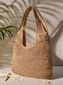 Tropiscape Medium Solid Color Double Handle,Perfect For Summer Travel Vacation, Straw Purse, Straw Beach Bag, Beach Necessities, Beach Essentials,Beach Stuff & Summer EssentialsSchool Bag,Large Capacity,Lightweight,Portable,Classic Casual, Suitable For Teen Girls Women College Studentsvacation,Holiday,Outdoors, Travel, Outings, Vacation Bag For Summer