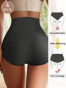 4pcs Women Underwear, Floral Lace High Waist Tummy Control Butt Lifting Shapewear With Waist - Nhiều màu - Xem 5