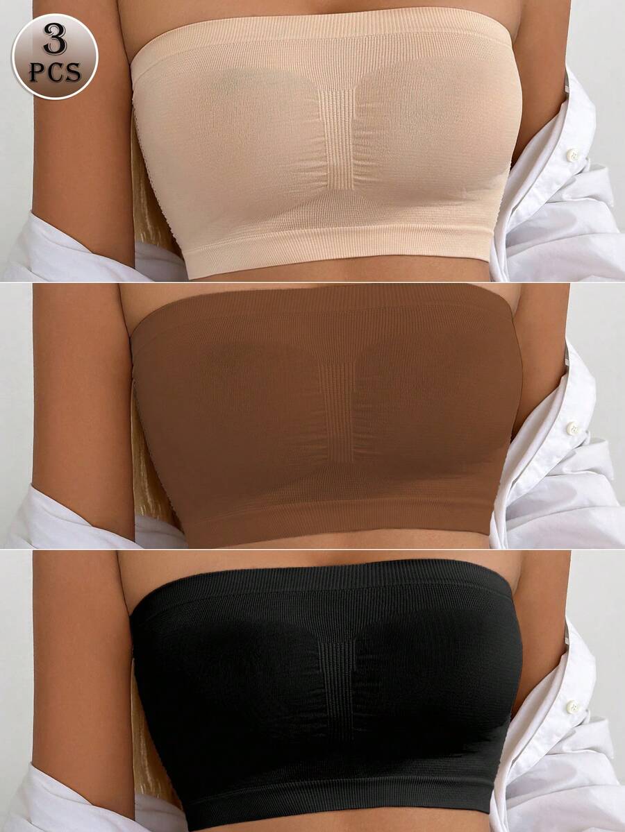 3pcs Seamless Strapless Bras For Women, Single Layer Bandeau Bras (Wireless & No Padding), Comfortable Hollow Out Ladies Lingerie Bras - Multicolor - View 1