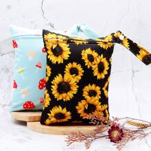 2 Pcs Cartoon Wet Bag, Waterproof Polyester Beach Diaper Laundry Baggie, Large Swimmer Dry Pouch, Small Makeup Cosmetic Travel Zipper Storage Toiletry Handbag For Girl